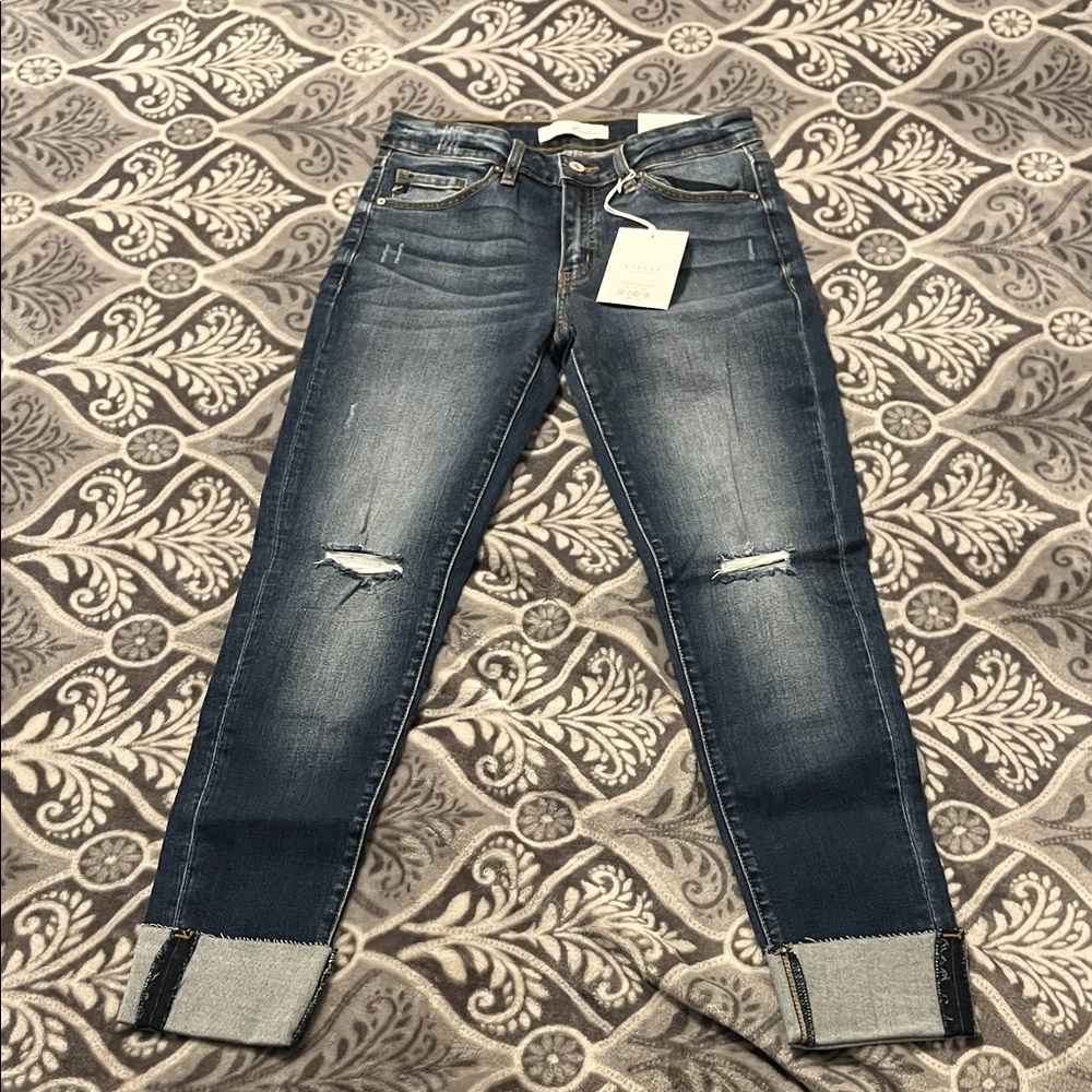 KanCan Dark Blue Distressed Ankle Jeans